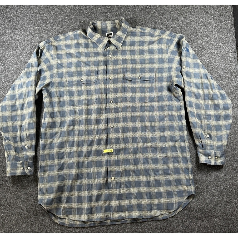 The North Face Button Up Shirt Mens XL Blue Plaid Outdoor Zip Pocket‎